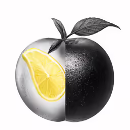 an apple sliced in half with a lemon