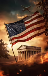 an image of the american flag blowing in the wind