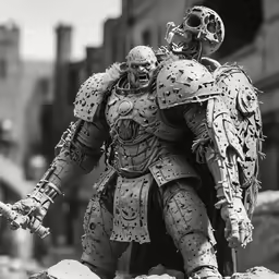 a black and white image of a man with skulls on his arms