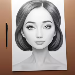 a drawing of a woman with big breast and eyes