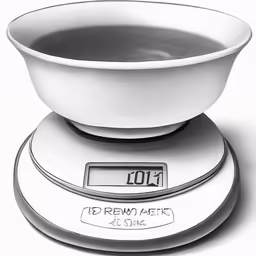a bowl on top of a scale with time on it