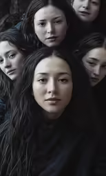 four women with long hair in different directions