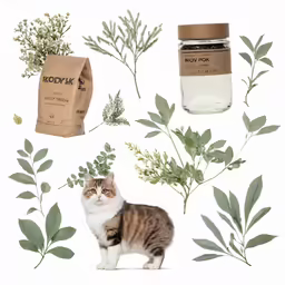 an illustration of a cat standing next to some plant supplies
