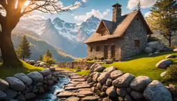 a large cabin sitting on top of a lush green field