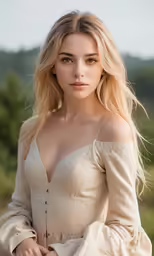 a woman with blonde hair in a white dress