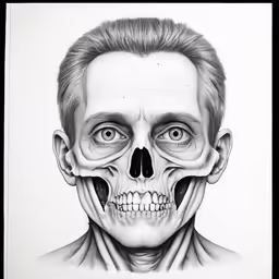 an illustration of a man with his face turned into a skeleton