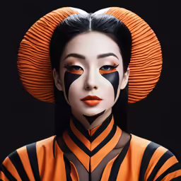a woman with painted skin and orange hat