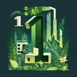 a digital painting of a number one in the middle of some plants