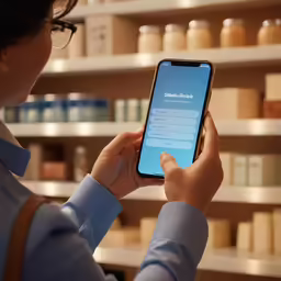 a woman using her cell phone to shop