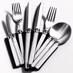 black and white image of utensils in the shape of an arrow