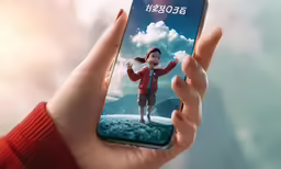 someone is holding up a mobile phone to take the picture