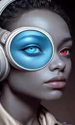 an artistic painting with headphones and eyeliners