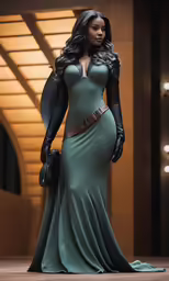 the 3d rendering is shown of a woman in a dress
