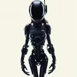 a black robot is standing with its legs crossed