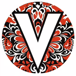 a large capital v logo in an ornate pattern