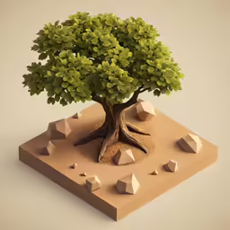 tree with rocks on a beige surface