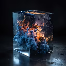 the cube is filled with fire and smoke