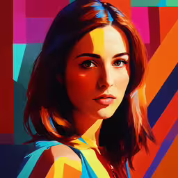 painting with multicolored lines shows the character in the film spider - man far from home,a woman with an orange face and colorful artwork
