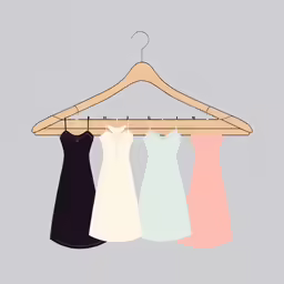 three dress hung on a hanger and two of which are different colors