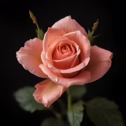 close up of an orange rose in bloom with dark background