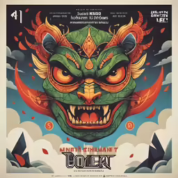 a green demon with horns and orange eyes