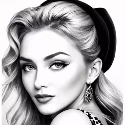 an illustration of a beautiful blonde girl in black and white