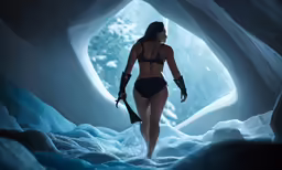 a women who is standing in a cave