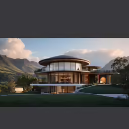 the house is in the mountains with a lot of windows