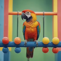 a colorful parrot sitting on top of a bar