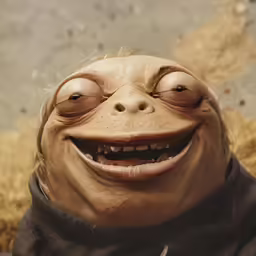 an odd looking, happy looking stuffed animal