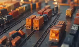many different types and colors of freight cars