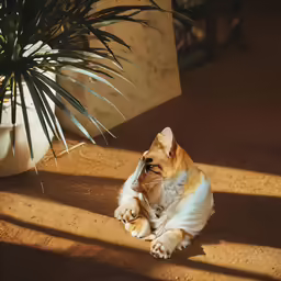 there is a cat that is lying on the floor