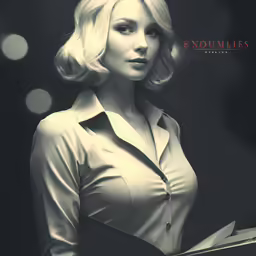 a woman is wearing a shirt and holding a folder