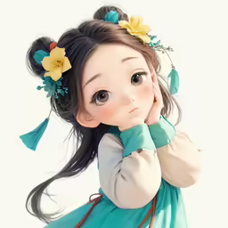 an anime girl with long hair wearing a blue dress