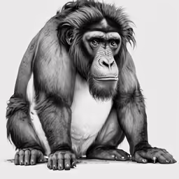a monkey with long hair sitting down and looking