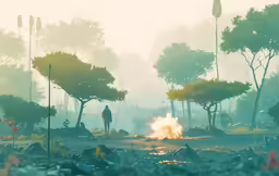 a man standing near a fire burning in the grass
