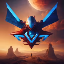 the video game, warframe,a stylized poster of a sci - fi character in the sky