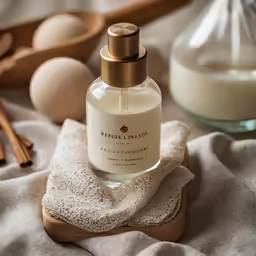 the body oil is sitting on top of an open cloth