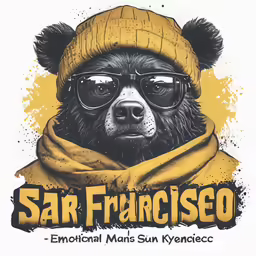 the black bear wearing a yellow hat and scarf