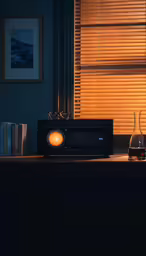 a radio on top of a table near a window