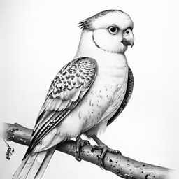 an engraving of a white and gray parrot sitting on a branch