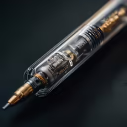 an old syring sits on a black surface