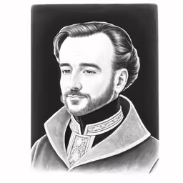 a drawing of a man with a beard wearing a coat and suit