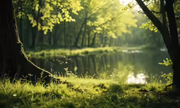 a view of trees and water during the day