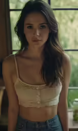 a woman poses for the camera in a bra top