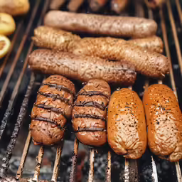 a bunch of hot dogs and buns are cooking on a grill
