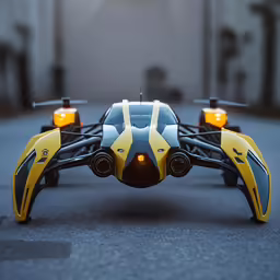 an orange and black car with some lights on