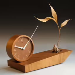 a clock is sitting on a wood base