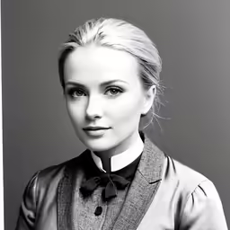 an old black and white photo shows a woman with a bowtie