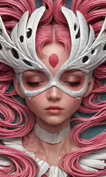 an elf in pink hair with white mask